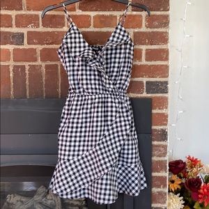 EXPRESS black and white gingham faux-wrap dress